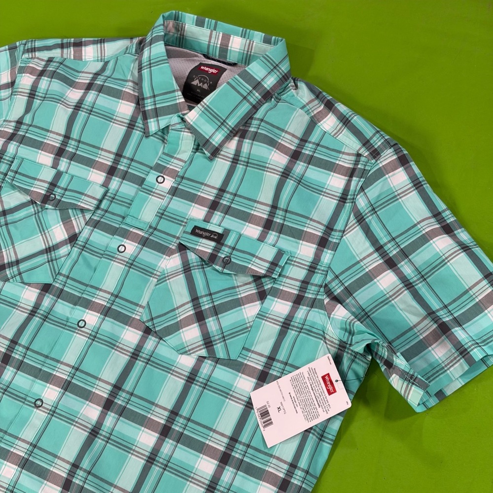Wrangler Outdoor Performance Western Pearl Snap Shirt Mens XL Plaid Vented NWT